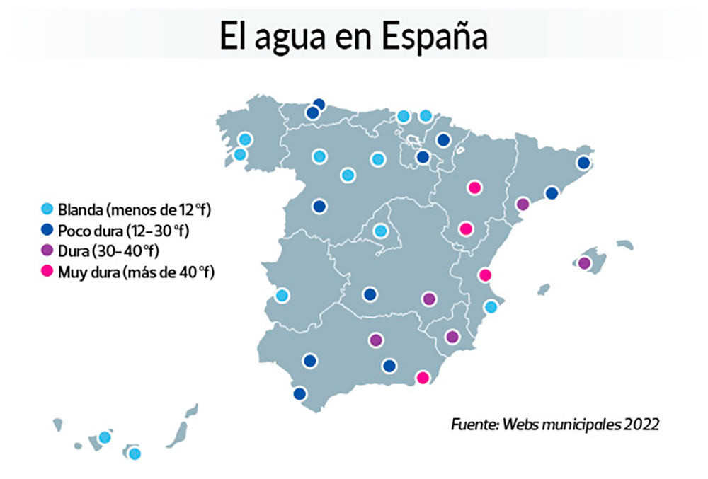 Mapa de dureza del agua en España (OCU)